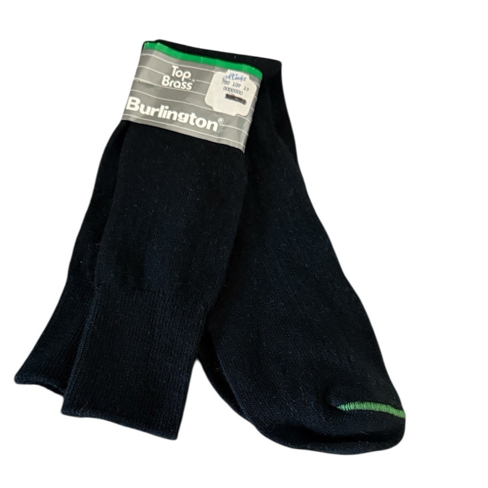 Burlington Top Brass Cotton Crew Black Socks Made In USA Size 10-13 Vintage